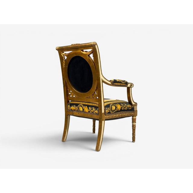 1960s Louis Xvi, French Arm Chair, Versace Fabric, Giltwood, France, 1960s For Sale - Image 5 of 17
