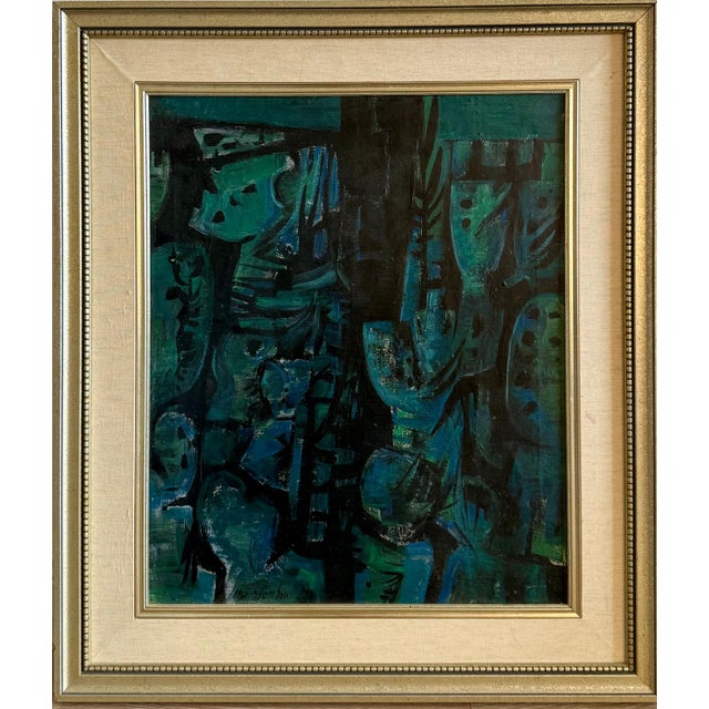 Modern Yosl Bergner, Israeli Expressionist Oil Painting Yosl Bergner Modernist Abstract Composition, 1961 For Sale - Image 3 of 13