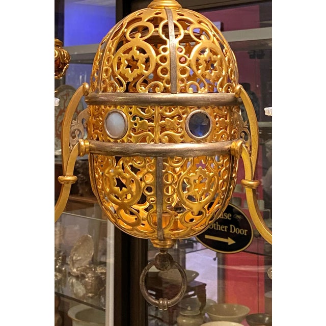 Late 19th Century Turkish Style Gilt Metal and Steel Gas Light Chandelier For Sale - Image 5 of 8