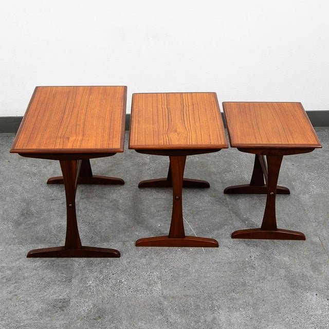 Mid Century Danish Modern Nesting Tables Attributed to Kai Kristiansen Teak Set 3 Denmark MCM For Sale - Image 9 of 10