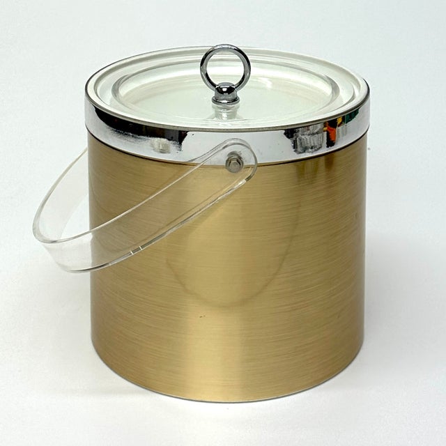 Mid-Century Modern Chrome, Brass and Lucite Ice Bucket by Georges Briard For Sale - Image 3 of 10