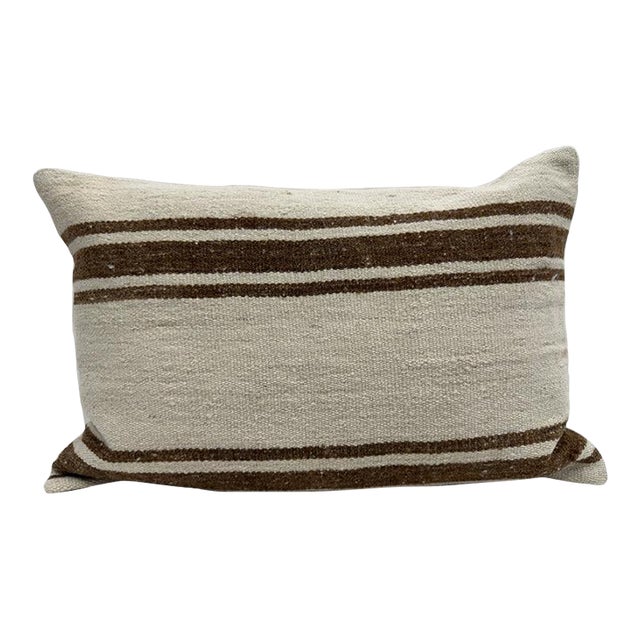 Turkish Hemp Pillow Cushion Natural Beige Brown Pillow Cushion Cover 16" x 24" For Sale