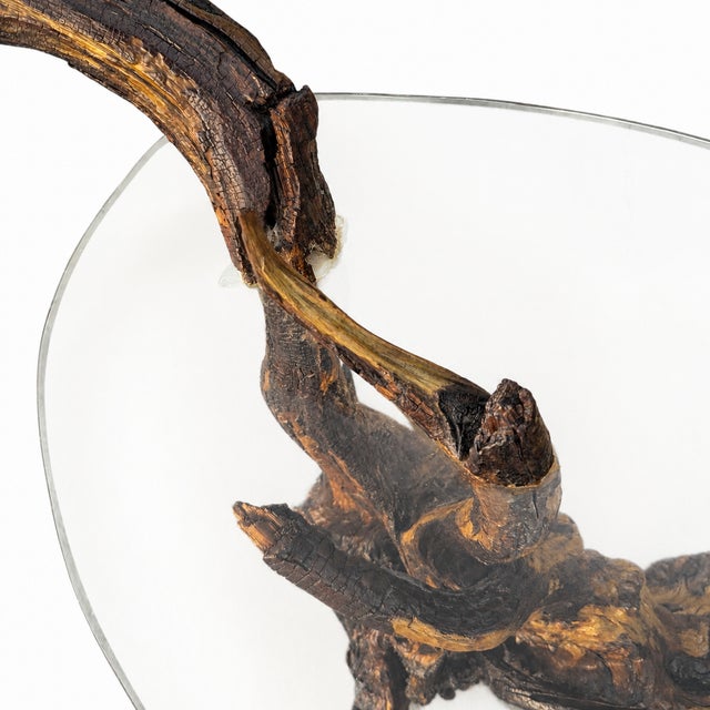 Vintage Organic Modern Driftwood Side Table With Acrylic Top, Mid-Century For Sale - Image 9 of 18