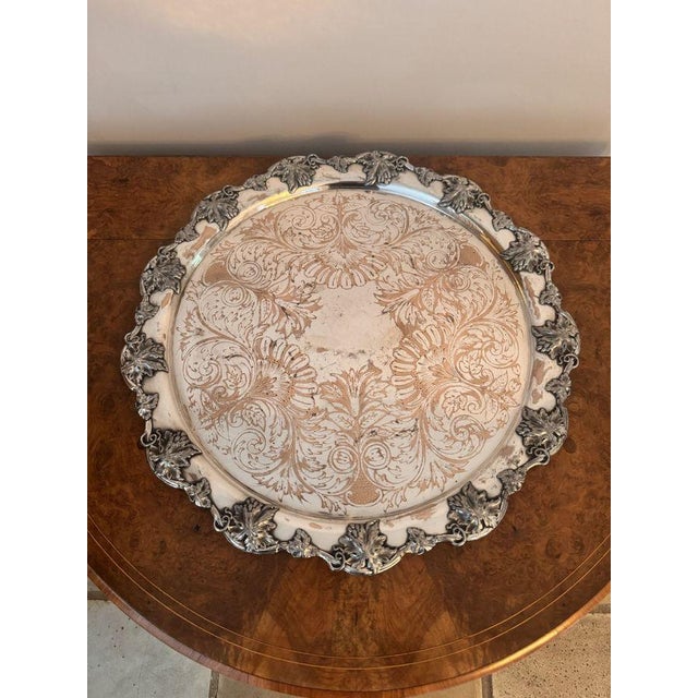 Antique Victorian Circular Silver-Plated Tray, 1860 For Sale - Image 6 of 6