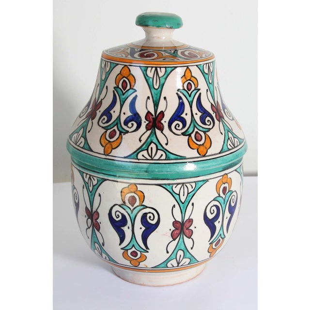 Glazed Moorish Ceramic Covered Jar Handcrafted in Fez Morocco For Sale - Image 10 of 15