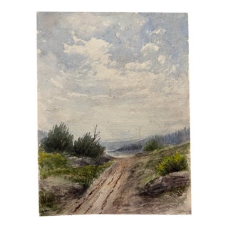 Early 20th Century Frank Henry Mason Signed Original Watercolor Country Road Mountain Landscape For Sale
