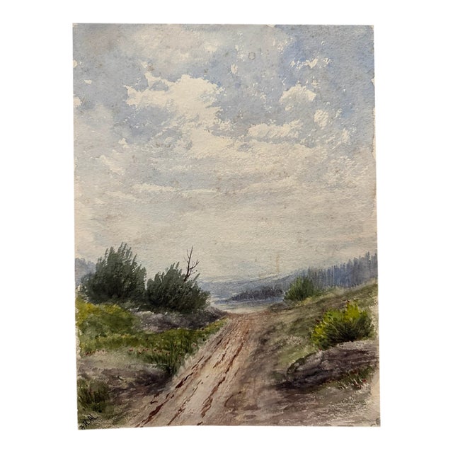Early 20th Century Frank Henry Mason Signed Original Watercolor Country Road Mountain Landscape For Sale