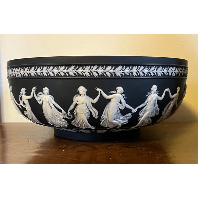 Large Wedgwood Black Basalt Dancing Hours Centerpiece Bowl With White Classical Maidens For Sale - Image 12 of 12