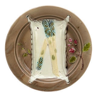 19th Century Majolica Asparagus Plate Luneville For Sale