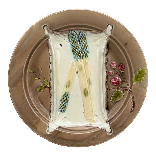 19th Century Majolica Asparagus Plate Luneville For Sale
