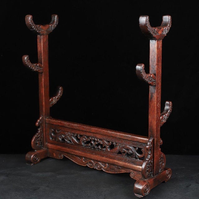 Chinese Huali Rosewood Carved Display Stand for Sword or Scroll For Sale - Image 3 of 10