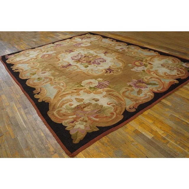1850s Brown Medallion Floral Antique French Aubusson Carpet 8'10" X 10'10" Louis Philippe Period Wool Rug For Sale - Image 4 of 9