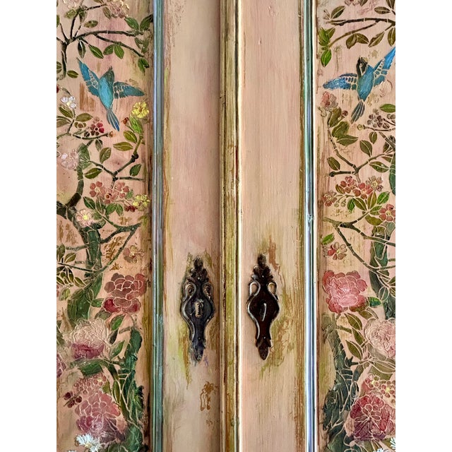 1920s Vintage Painted Pine Wardrobe with Chinoiserie, 1920s For Sale - Image 5 of 13