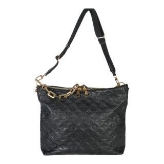 Black Monogram Embossed Lambskin Coussin MM Hobo For Sale
