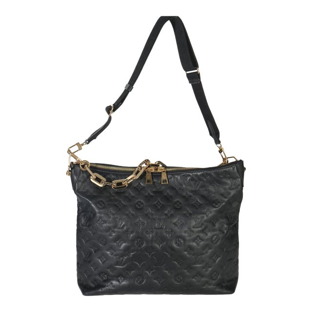 Black Monogram Embossed Lambskin Coussin MM Hobo For Sale