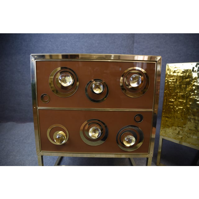 Wood Bedside Tables with Murano Glass and Brass from Justfurnituress SRL, Set of 2 For Sale - Image 7 of 17