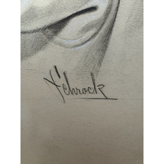 1940s Original Signed Graphite Illustration of Child Playing Trumpet, 10 × 7.75 In. For Sale In Atlanta - Image 6 of 7