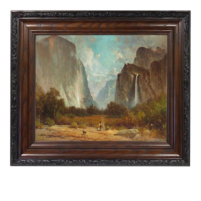 "Yosemite Valley Landscape" Contemporary Reproduction Print on Canvas After Thomas Hill, Framed For Sale