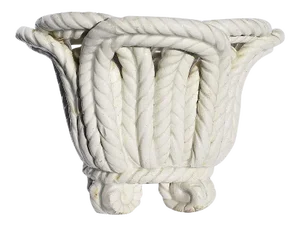 Round White Ceramic Candle Holder in Basketweave Rope Pattern, Spain