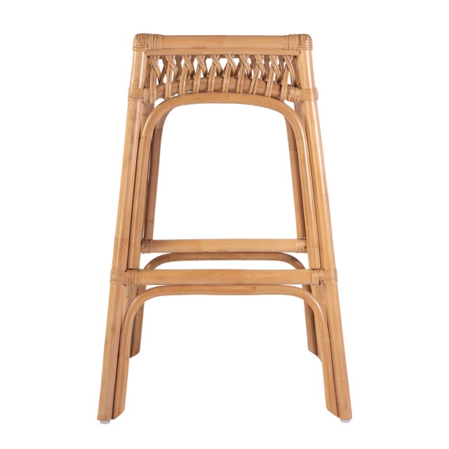 Coastal Antigua 30.25 in. Seat Height Square Rattan Bar Stool with Footrest, Natural Rattan For Sale - Image 3 of 7