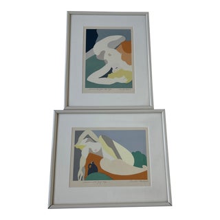Pair of Numbered Nude Block Prints by Artist Cornelia Baker of Franklin Lakes, Nj. For Sale
