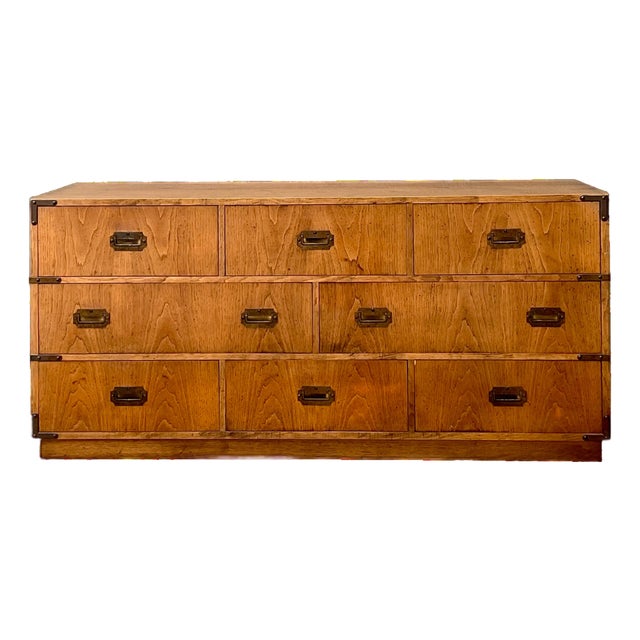 Vintage Brass Accented Campaign Dresser For Sale