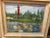 Mid-20th century painting of a lighthouse in a harbor. Colorful, happy composition of colors. Signed Vera Bettinger? Solid...