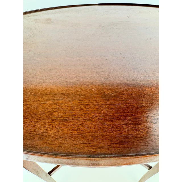 Brown Vintage Mahogany Oval Side Table With Cross-Stretcher Base For Sale - Image 8 of 9