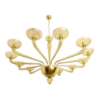 1980s Large Olive Green Murano Glass Attributed to Venini Chandelier For Sale