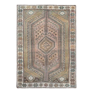 1960s Bohemian Persian Shiraz Distressed Tan Wool Handmade Rug For Sale