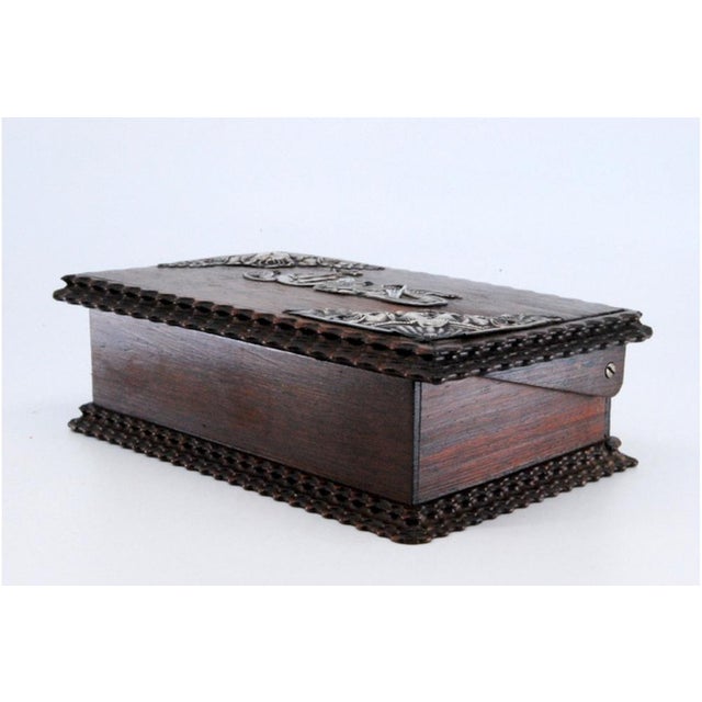 Wooden Jewelry Box with Silver Applications on the Lid and the Words Jewels. For Sale - Image 3 of 10
