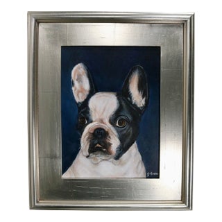 Boston Terrier Dog Portrait Oil Painting “Henry” Signed For Sale