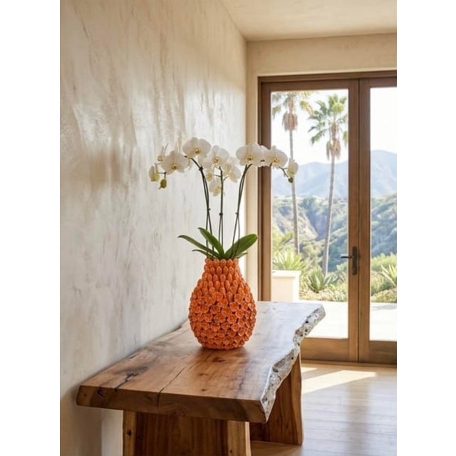 Vintage Mid-Century Italian Ceramic Floral Blossom Vase – Vibrant Orange Glaze For Sale - Image 10 of 12