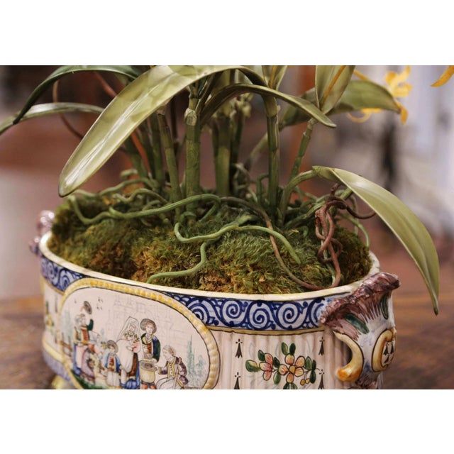 Ceramic 19th Century French Hand Painted Faience Jardinière Signed Hb Quimper For Sale - Image 7 of 13
