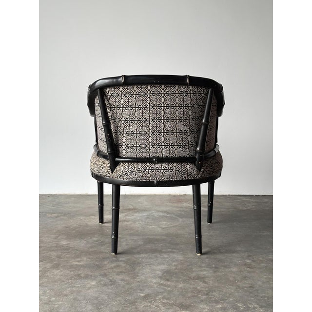 Vintage Black Lacquered Faux Bamboo Barrel-Back Armchair For Sale - Image 12 of 18