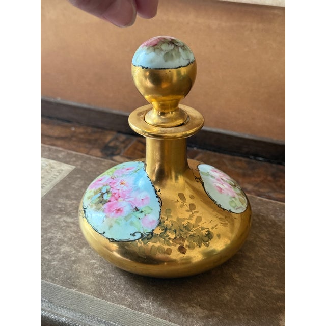 Art Nouveau Antique Circa 1900 P H Leonard Vienna Austria Hand Painted Rose Perfume Bottle Gold Gilt For Sale - Image 3 of 10