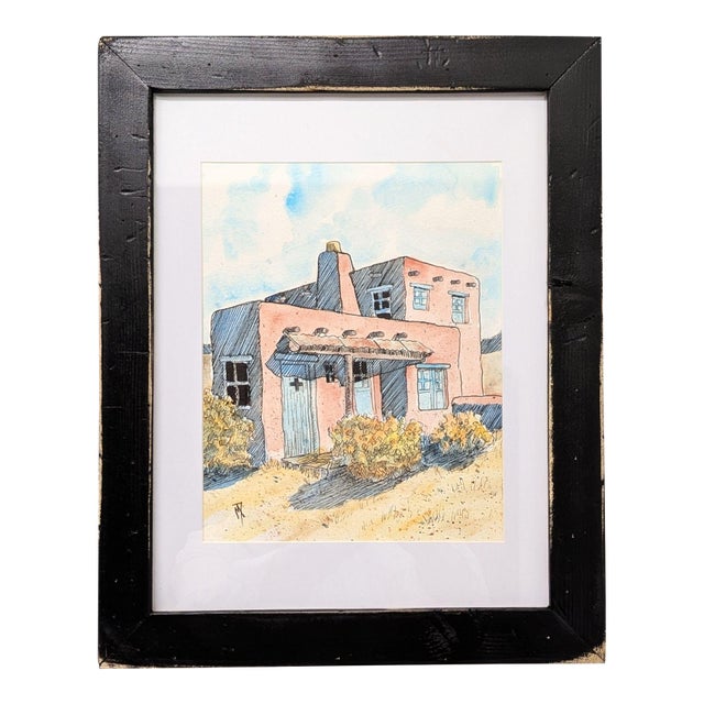 M. Davison Original Pen and Ink on Watercolor - Adobe No. 3 For Sale