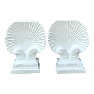 Vintage Cast Fiber Concrete Clam Shall Table Pedestals - Set of 2 For Sale