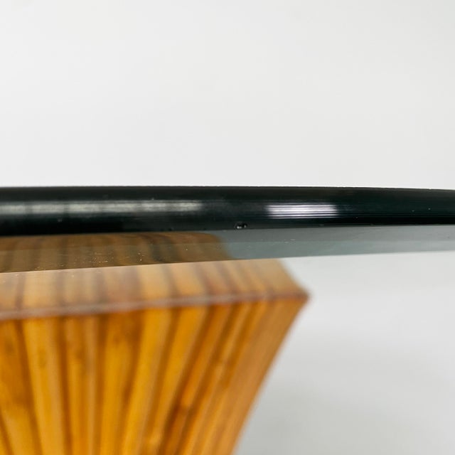 Brown Modern Bamboo and Glass Round Dining Table attributed to McGuire, Usa,1970s For Sale - Image 8 of 18