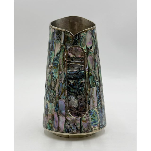 1960s Mexican Abalone Inlay Alpaca Silver Pitcher & 4 Tumblers Barware Set For Sale - Image 12 of 18