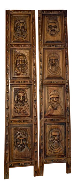 French , Religion Art, Antique Wooden Carved Monks Panels - Pair