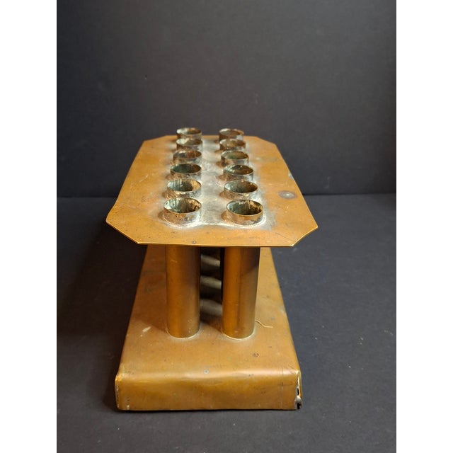 Brass Ultra Rare Antique 18th C Heavy Brass 12 Tube Candle Mold Primitive Corks 5x10 For Sale - Image 8 of 16