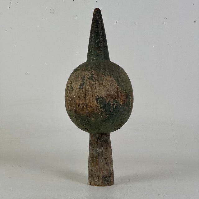 Vintage Wood Green Painted Finial-Like Objet D'Art, Home Accent For Sale - Image 4 of 8