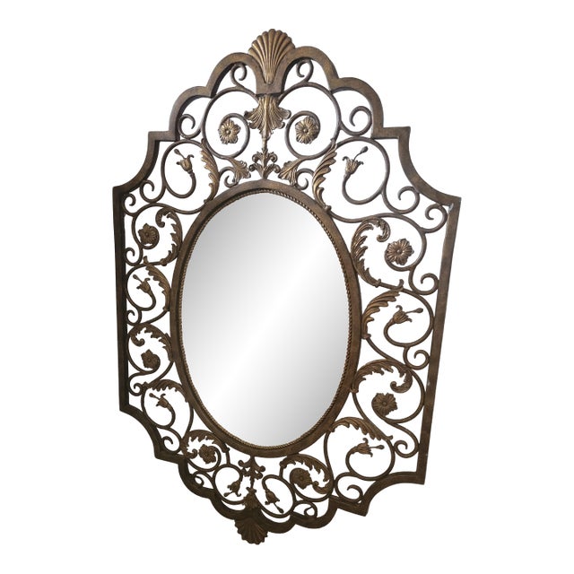 Maitland-Smith Monumental Gilt Iron Oval Mirror – 47" X 32" For Sale