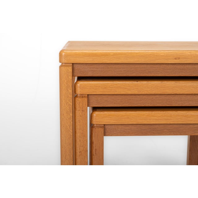 Beige Vintage Oak Nesting Tables by Van Den Berghe Pauvers, 1970s, Set of 3 For Sale - Image 8 of 10