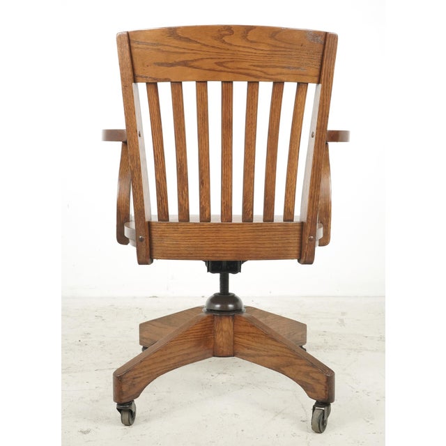 Wood Antique Solid Oak Swivel Office Chair For Sale - Image 7 of 7