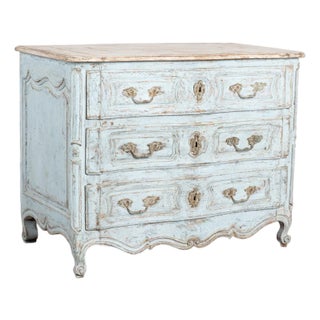 19th Century Swedish Rococo Three-Drawer Chest in Blue Painted Finish For Sale