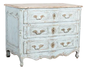 19th Century Swedish Rococo Three-Drawer Chest in Blue Painted Finish