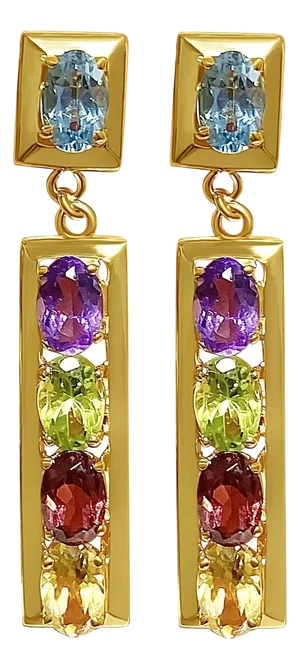 Mid 20th Century 14k Topaz, Peridot, Garnet, Amethyst, Citrine Cluster Drop Earrings - 2 Pieces