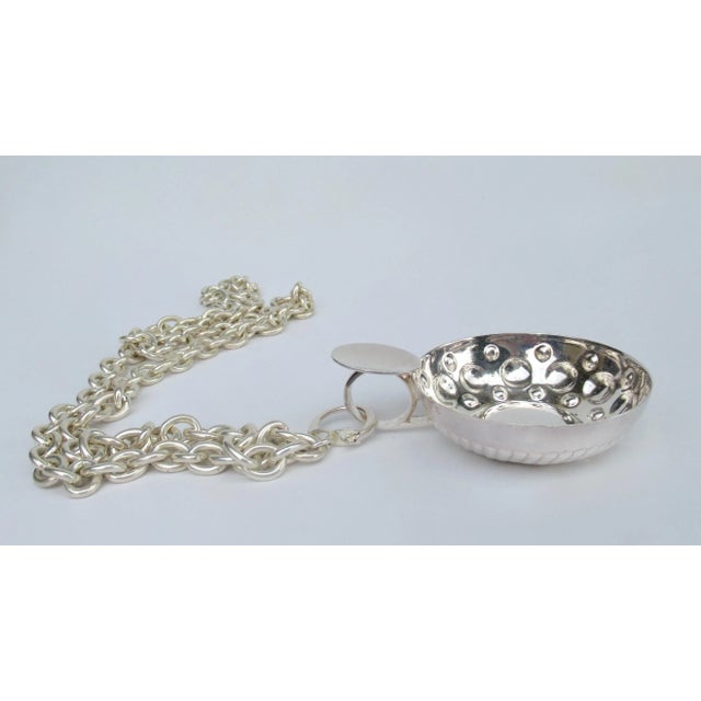 French Vintage C.1930's-50's French Sterling Silver Over Copper Sommelier Wine Tastevin Cup and Silver Chain For Sale - Image 3 of 12